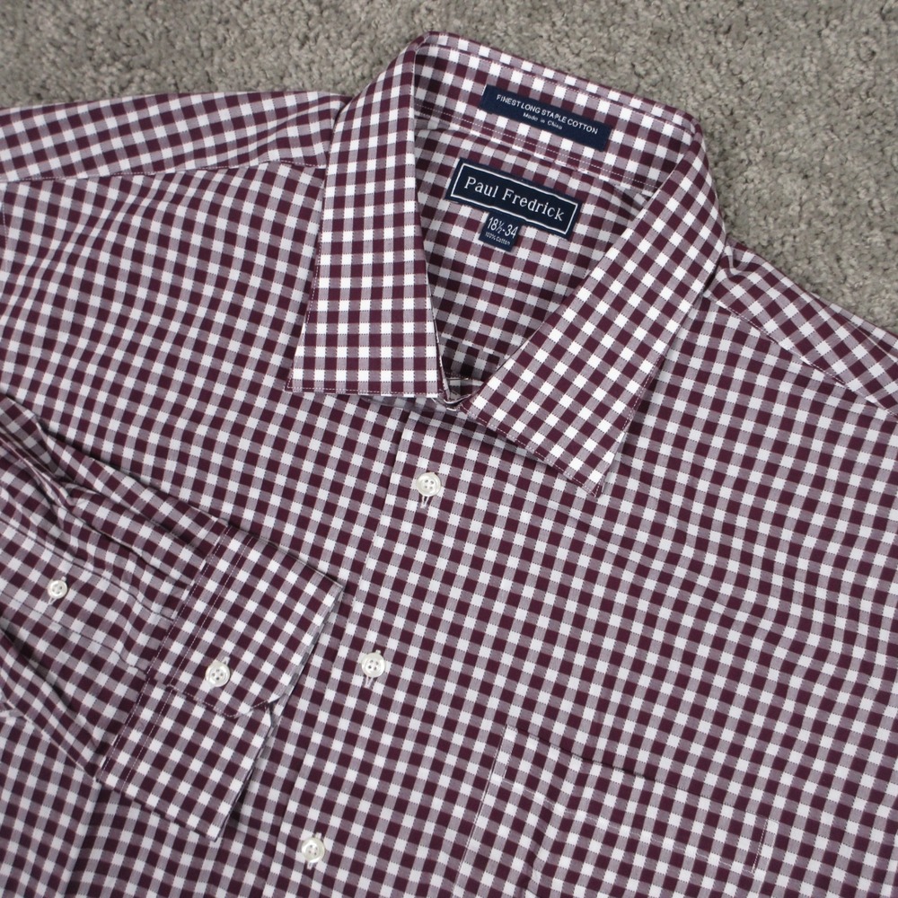 Paul Fredrick Shirt Mens 2XL 18.5 34 Red Gingham Finest Long Staple Cotton NEW